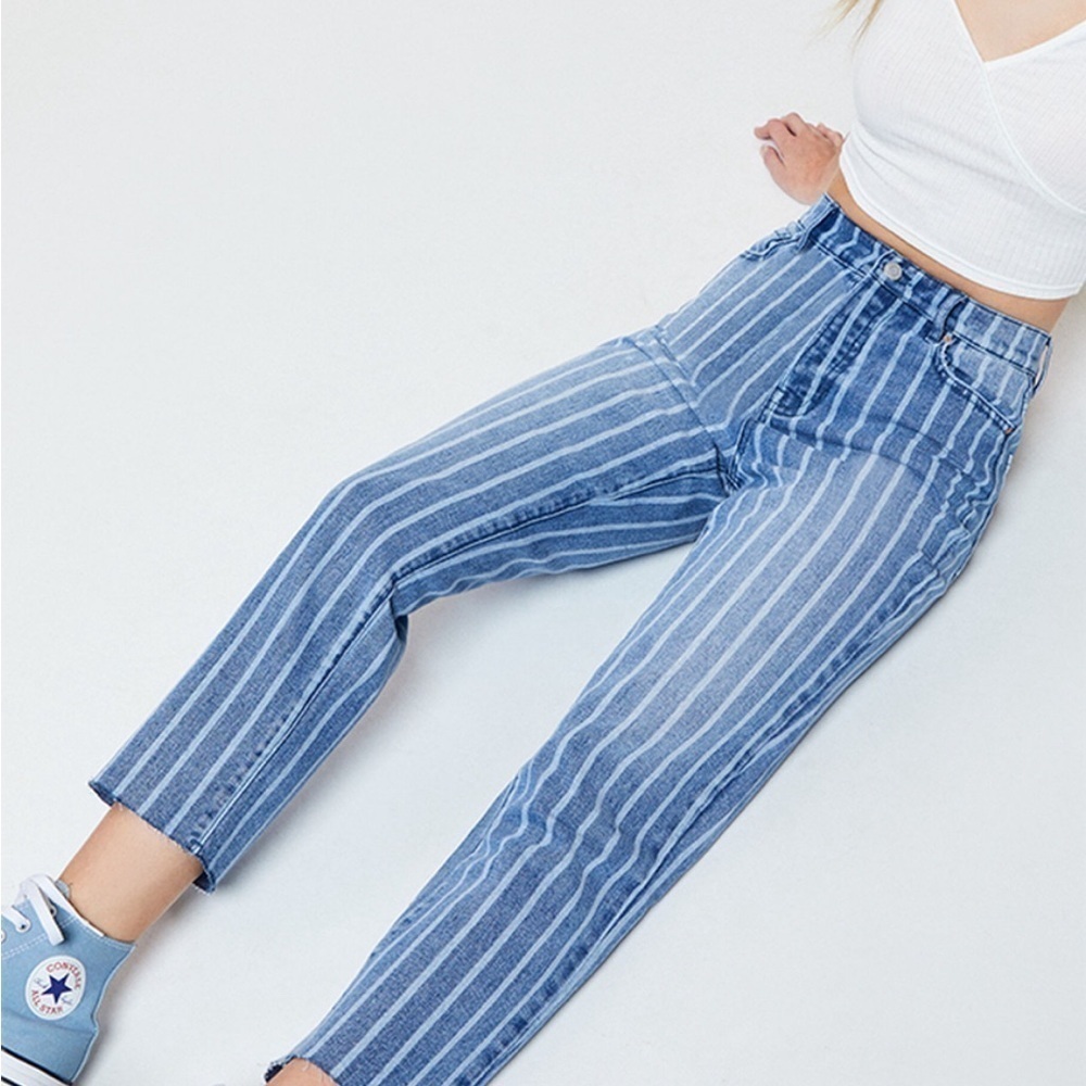 Pacsun | Stripped High Waist Straight Leg Jeans| Size 10 - Picture 2 of 4